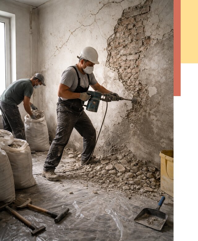 Демонтаж штукатурки со стен в Медногорске от 7324 руб/м² — быстро и недорого | ОТДЕЛОЧНИК-Мдн