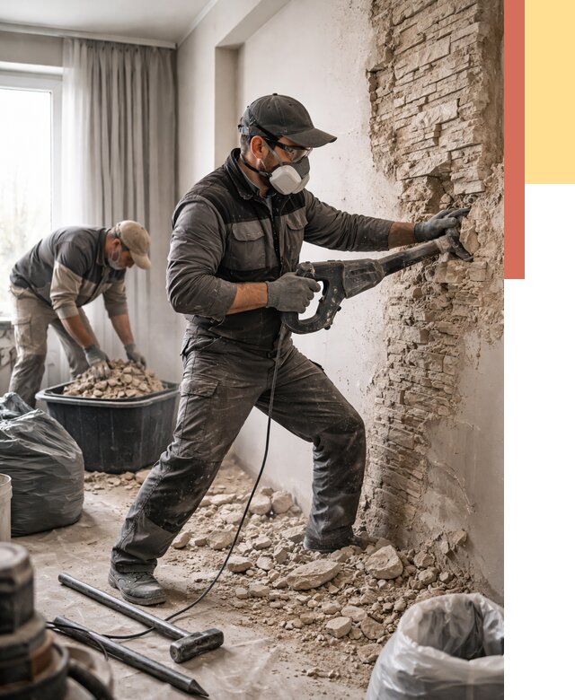 Демонтаж декоративного камня в Медногорске от 1475 руб/м² — быстро и недорого | ОТДЕЛОЧНИК-Мдн