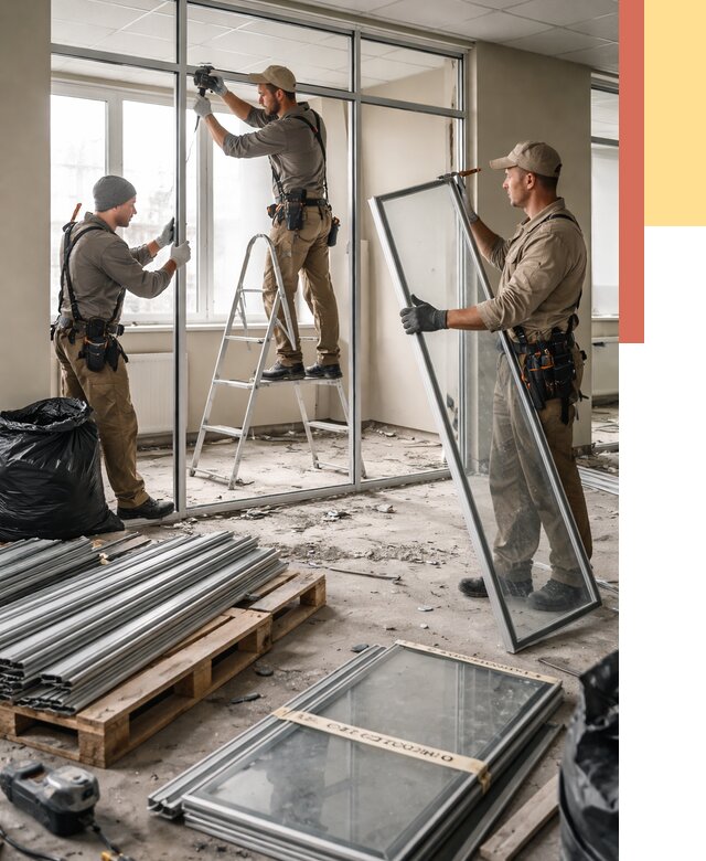 Демонтаж алюминиевых перегородок в Медногорске от 4272 руб. — быстро и недорого | ОТДЕЛОЧНИК-Мдн