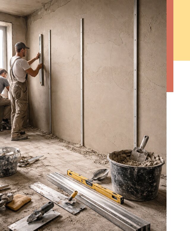 Штукатурка стен по маякам в Медногорске от 5595 руб./м² — выравнивание под ключ | ОТДЕЛОЧНИК-Мдн