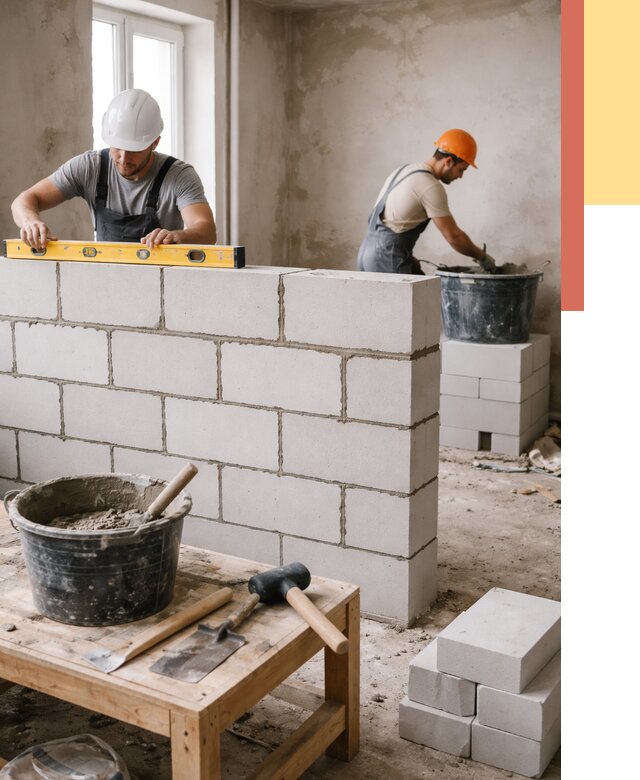 Кладка перегородок из газобетона в Медногорске от 3255 руб. под ключ | ОТДЕЛОЧНИК-Мдн