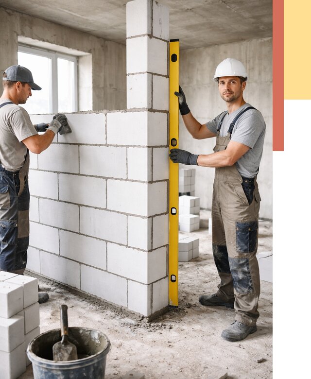 Кладка перегородок из пеноблока в Медногорске от 1831 руб. под ключ | ОТДЕЛОЧНИК-Мдн