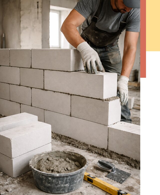 Кладка перегородок из силикатного блока в Медногорске от 4069 руб. под ключ | ОТДЕЛОЧНИК-Мдн