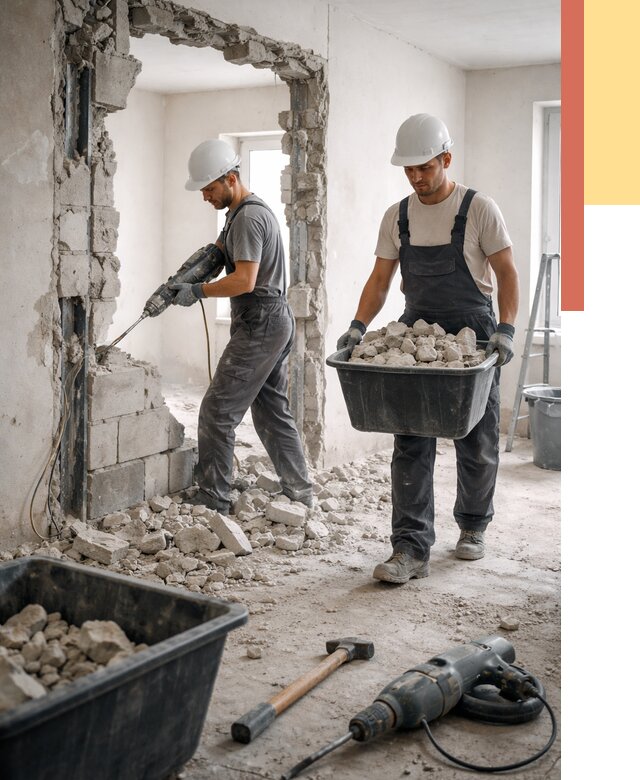 Демонтаж блоковых перегородок в Медногорске от 3815 руб. — быстро и недорого | ОТДЕЛОЧНИК-Мдн