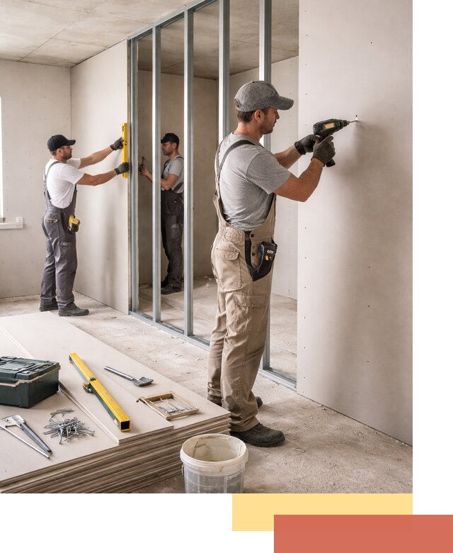 Однослойная перегородка из гипсокартона в Медногорске под ключ, монтаж и отделка