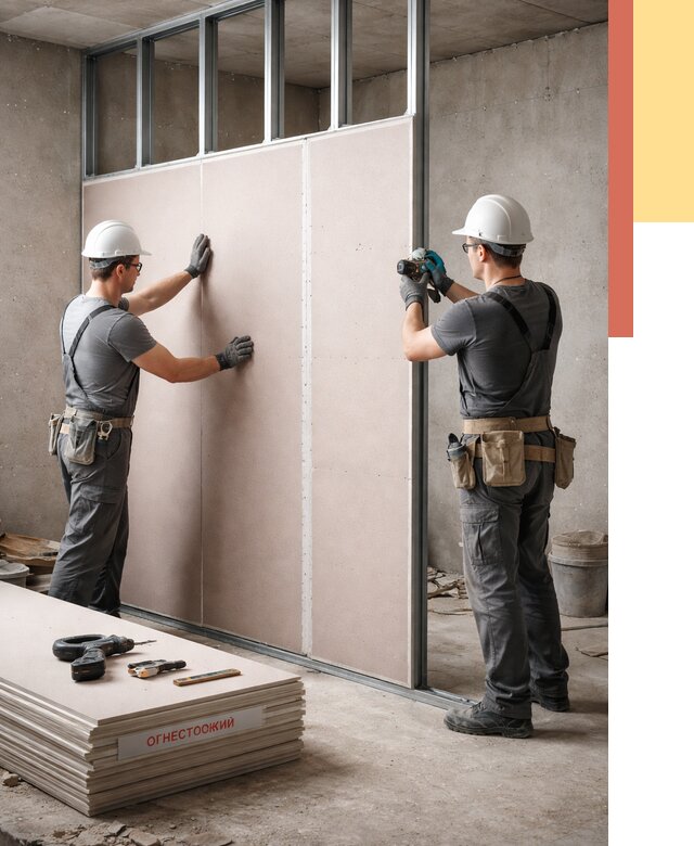 Перегородка из огнестойкого гипсокартона в Медногорске от 1882 руб. под ключ | ОТДЕЛОЧНИК-Мдн