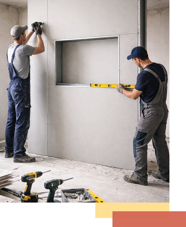 Перегородка из гипсокартона с нишей под декор в Медногорске