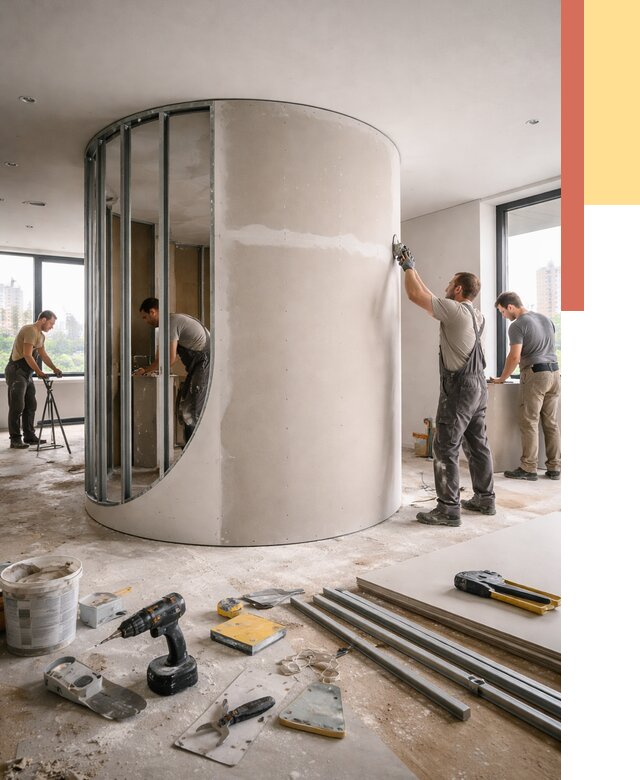 Радиусная перегородка из гипсокартона в Медногорске от 2950 руб. под ключ | ОТДЕЛОЧНИК-Мдн