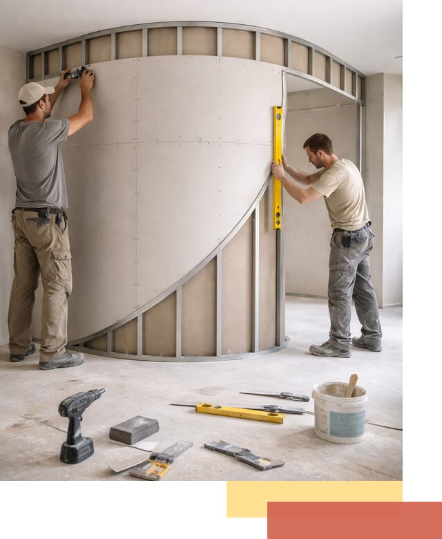 Радиусная перегородка из гипсокартона в Медногорске под ключ