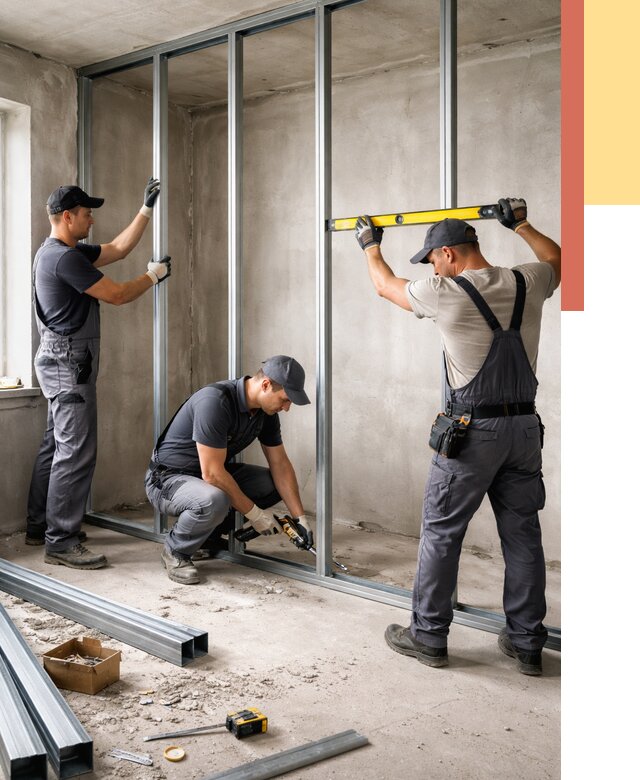 Монтаж каркаса перегородки из профиля в Медногорске от 763 руб. | ОТДЕЛОЧНИК-Мдн