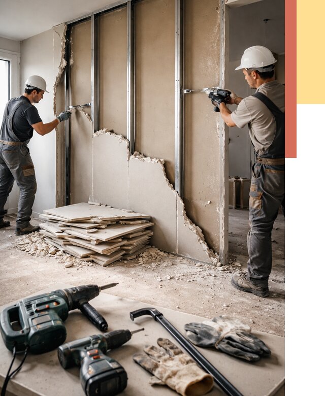 Демонтаж перегородки из гипсокартона в Медногорске от 1221 руб. быстро и недорого | ОТДЕЛОЧНИК-Мдн