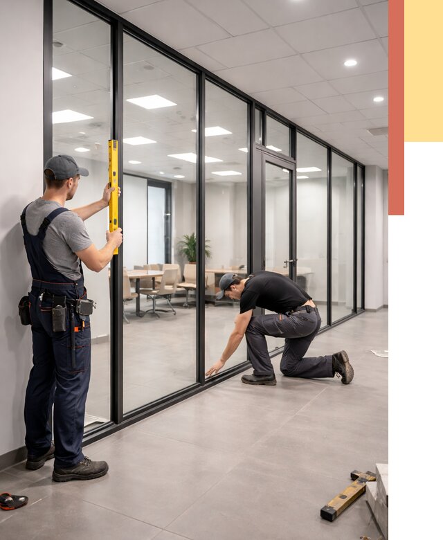 Каркасные стеклянные перегородки в Медногорске под ключ от 9358 руб. | ОТДЕЛОЧНИК-Мдн