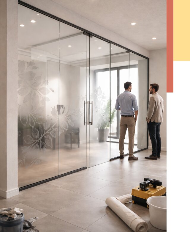 Стеклянные перегородки с рисунком в Медногорске от 12715 руб. монтаж и нанесение | ОТДЕЛОЧНИК-Мдн