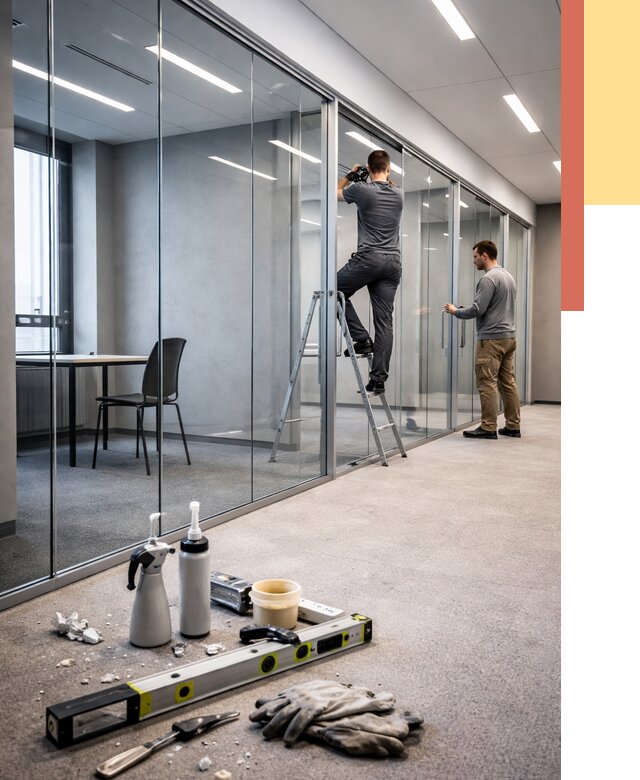 Стеклянные офисные перегородки в Медногорске от 8646 руб. — монтаж и установка | ОТДЕЛОЧНИК-Мдн