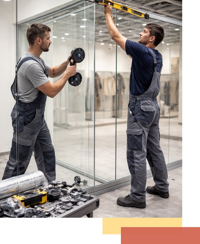 Стеклянные перегородки для магазинов в Медногорске — монтаж и установка