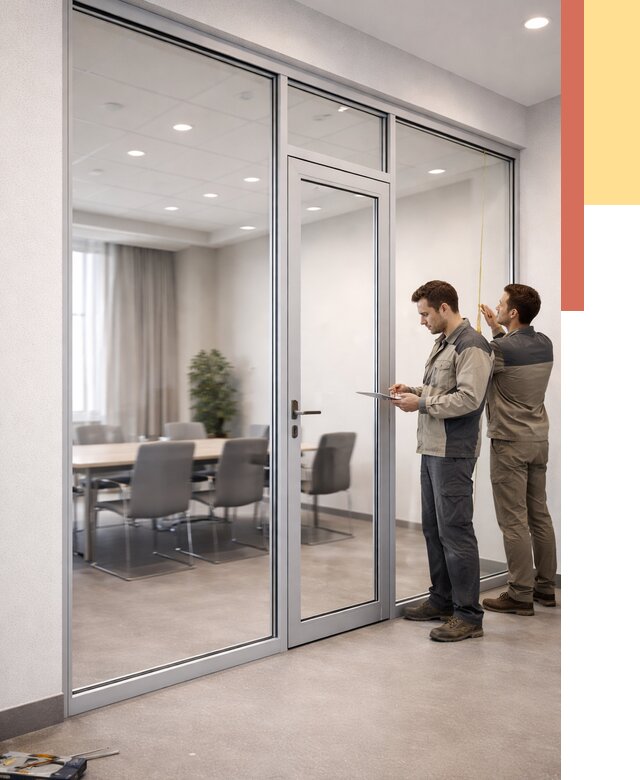 Установка и монтаж алюминиевых перегородок со стеклом в Медногорске от 8341 руб. | ОТДЕЛОЧНИК-Мдн