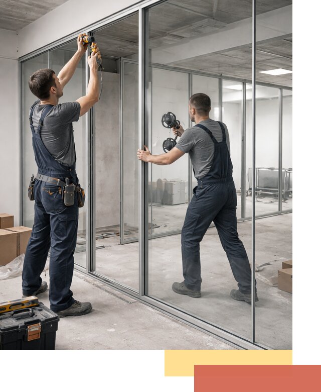 Алюминиевые перегородки со стеклом в Медногорске — изготовление и монтаж