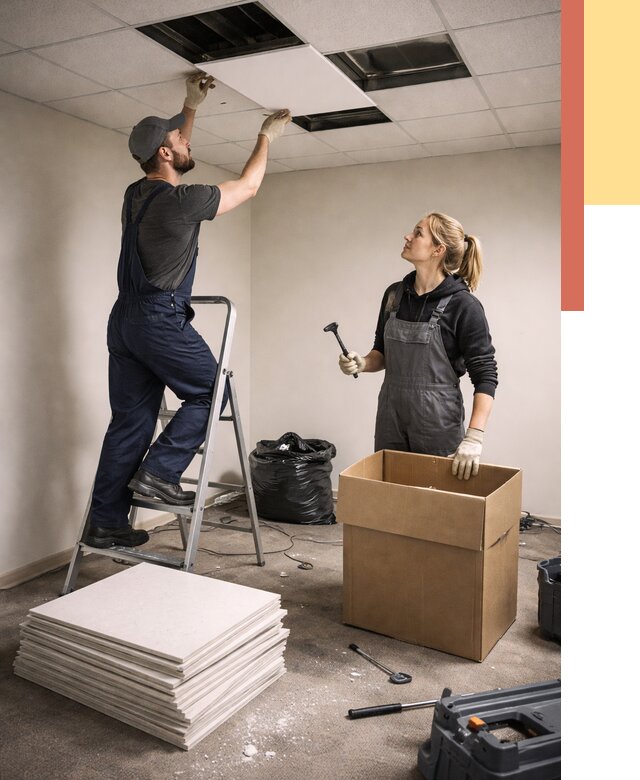 Демонтаж потолочной плитки в Медногорске от 4577 руб. быстро и недорого | ОТДЕЛОЧНИК-Мдн