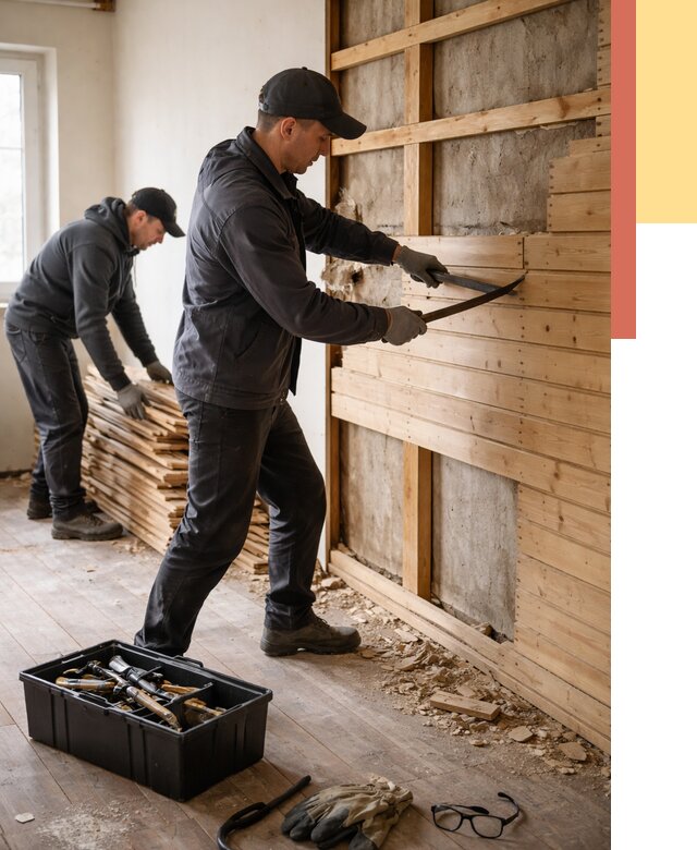 Демонтаж вагонки в Медногорске от 3865 руб/м2 — быстро и недорого | ОТДЕЛОЧНИК-Мдн