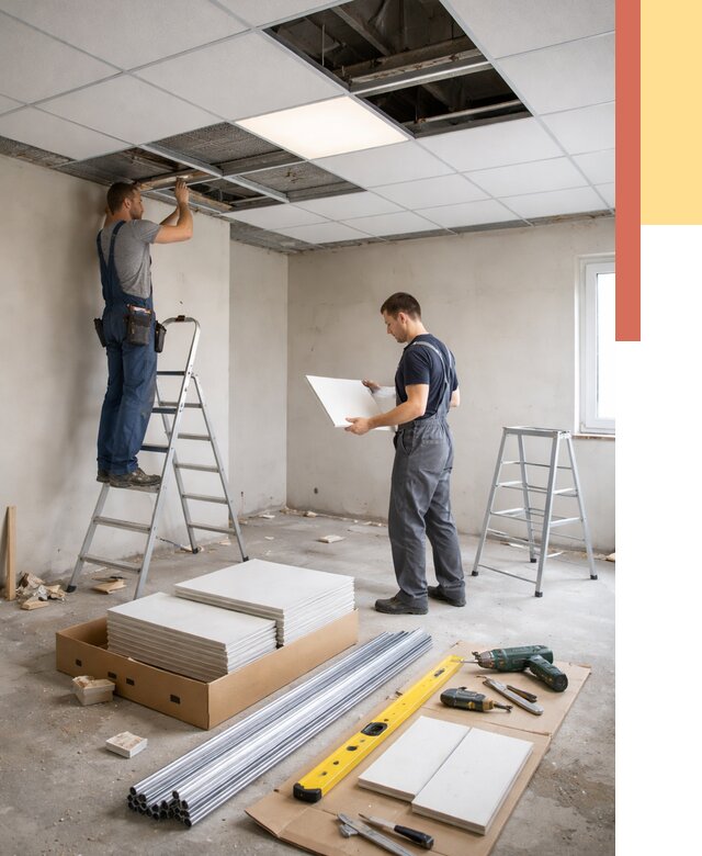 Монтаж потолка армстронг в Медногорске от 4577 руб/м2 — быстрая установка под ключ | ОТДЕЛОЧНИК-Мдн