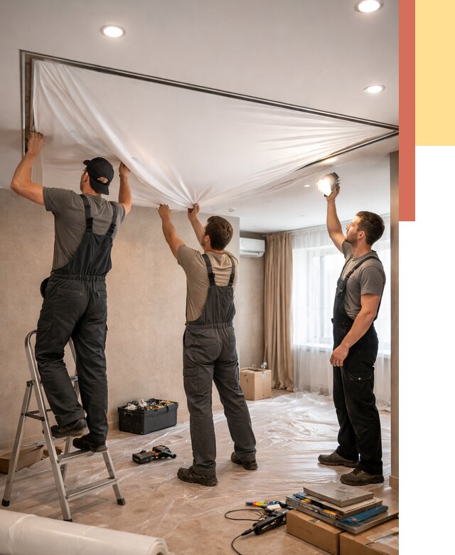 Монтаж ПВХ натяжного потолка в Медногорске от 3560 руб. под ключ | ОТДЕЛОЧНИК-Мдн