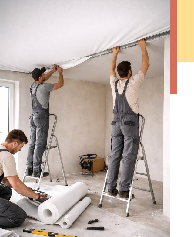 Монтаж тканевого натяжного потолка в Медногорске от 3560 руб. под ключ | ОТДЕЛОЧНИК-Мдн