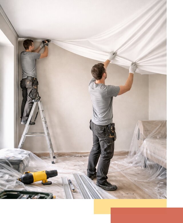 Монтаж тканевого натяжного потолка в Медногорске недорого и быстро