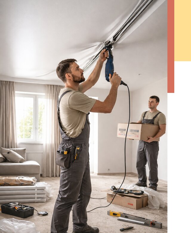 Монтаж сатинового натяжного потолка в Медногорске от 3560 руб. | Быстро, недорого — ОТДЕЛОЧНИК-Мдн