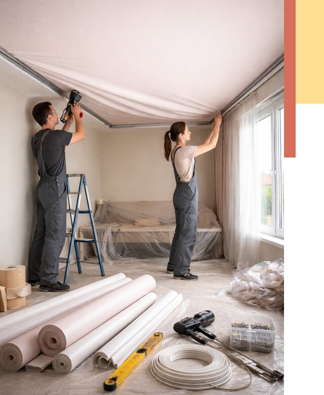 Монтаж цветного натяжного потолка в Медногорске от 4272 руб/м² — быстро и недорого | ОТДЕЛОЧНИК-Мдн