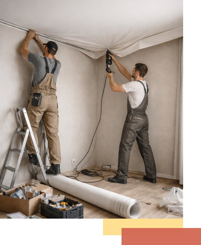 Монтаж цветного натяжного потолка в Медногорске за один день