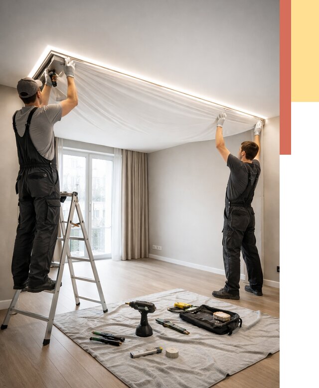 Монтаж парящего натяжного потолка в Медногорске от 4577 руб. быстро и недорого | ОТДЕЛОЧНИК-Мдн