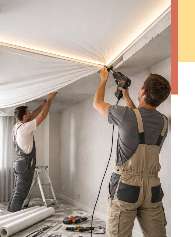 Монтаж натяжного потолка с подсветкой в Медногорске от 966 руб. | ОТДЕЛОЧНИК-Мдн