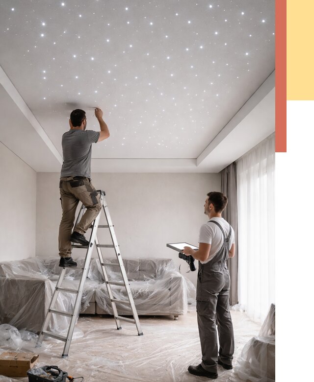 Монтаж натяжного потолка «звездное небо» в Медногорске от 6612 руб. | ОТДЕЛОЧНИК-Мдн