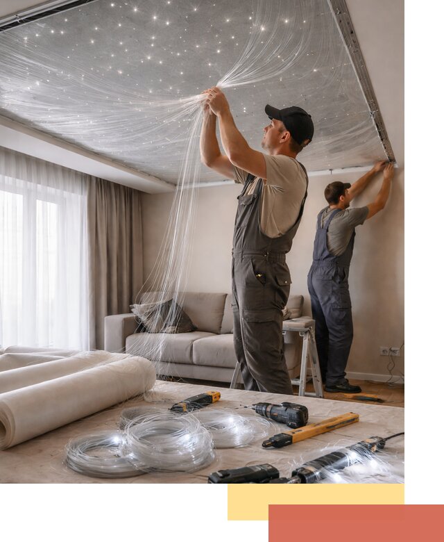 Монтаж натяжного потолка «Звездное небо» в Медногорске