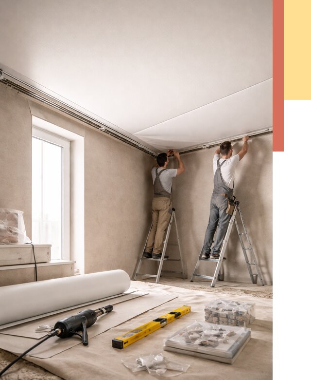 Монтаж натяжного потолка в спальне в Медногорске от 3865 руб. под ключ | ОТДЕЛОЧНИК-Мдн