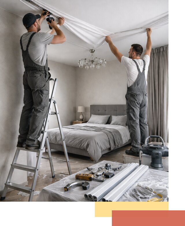 Монтаж натяжного потолка в спальне в Медногорске