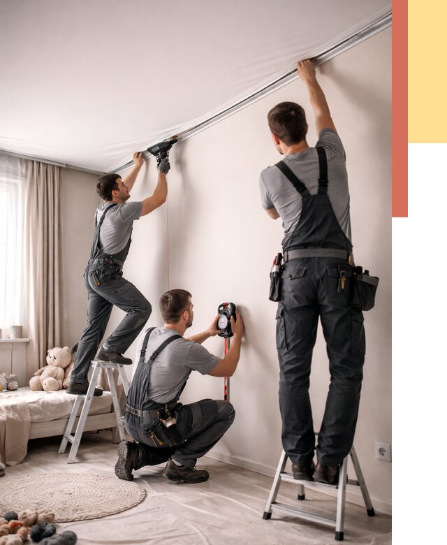 Монтаж натяжного потолка в детской в Медногорске от 3560 руб. — быстро и недорого | ОТДЕЛОЧНИК-Мдн