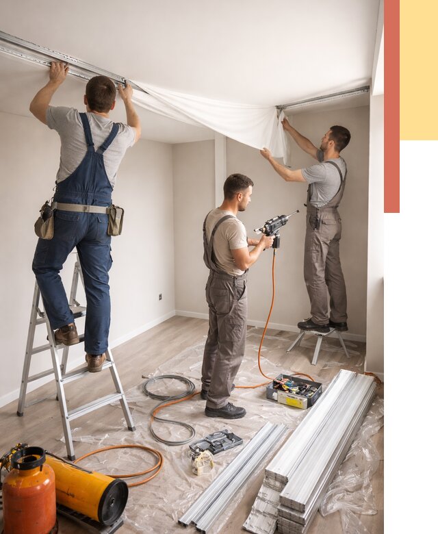 Монтаж натяжного потолка в студии в Медногорске от 5595 руб. — быстро и недорого | ОТДЕЛОЧНИК-Мдн