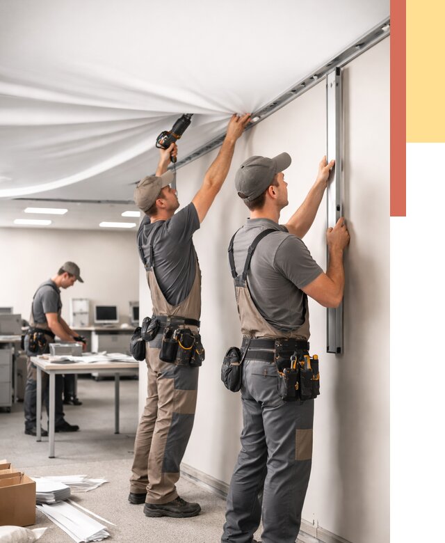 Монтаж натяжного потолка в офисе в Медногорске от 458 руб/м² — быстро и недорого | ОТДЕЛОЧНИК-Мдн