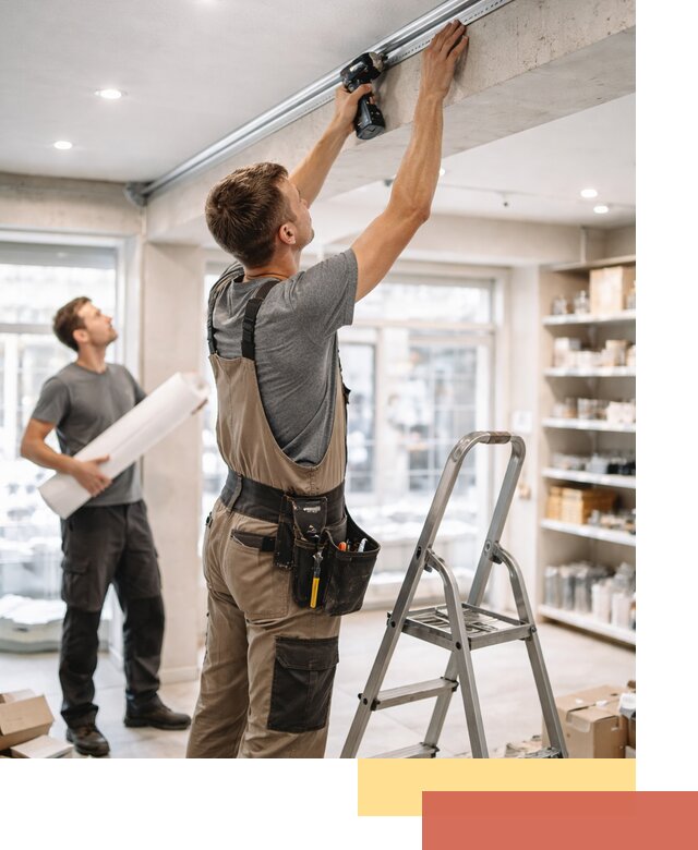 Монтаж натяжных потолков в магазине в Медногорске