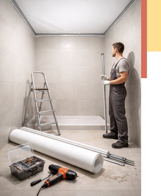 Монтаж натяжного потолка в санузле в Медногорске от 1882 руб. — ОТДЕЛОЧНИК-Мдн