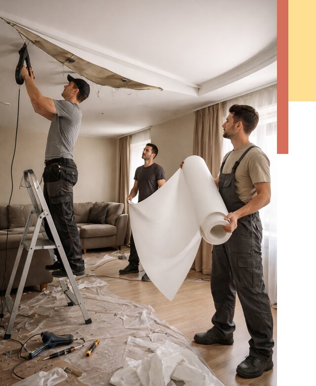 Замена полотна натяжного потолка в Медногорске от 9663 руб. быстро и недорого | ОТДЕЛОЧНИК-Мдн