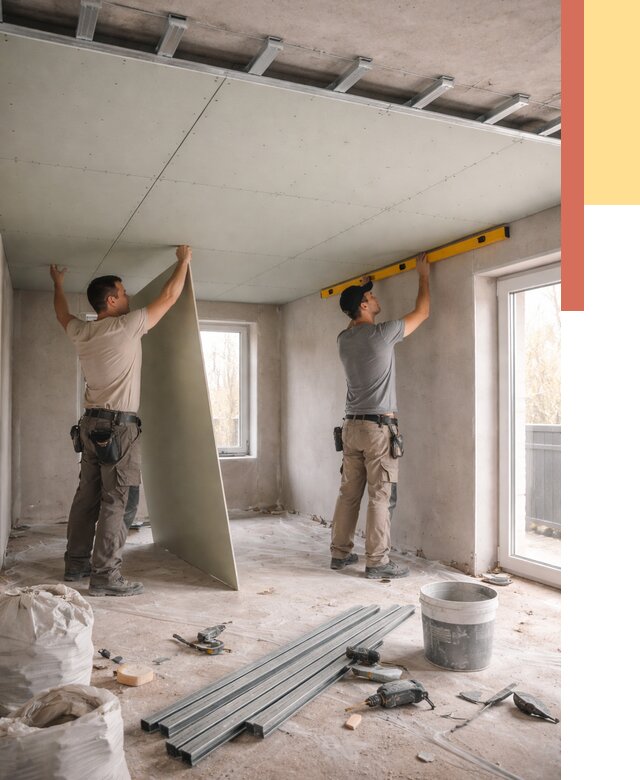 Одноуровневый потолок из гипсокартона в Медногорске от 763 руб. — монтаж под ключ | ОТДЕЛОЧНИК-Мдн