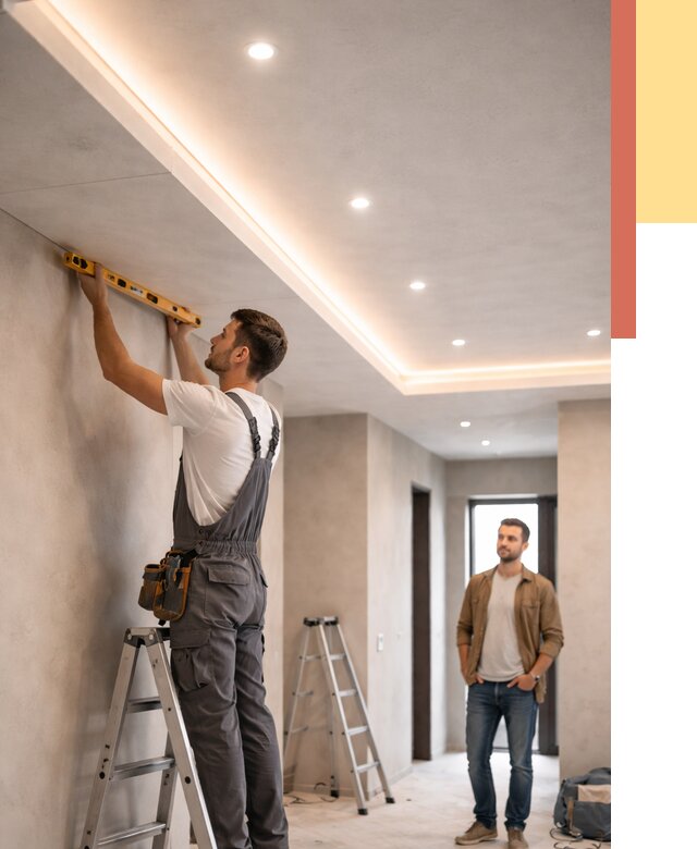 Потолок из гипсокартона с подсветкой в Медногорске от 763 руб./м2 под ключ | ОТДЕЛОЧНИК-Мдн