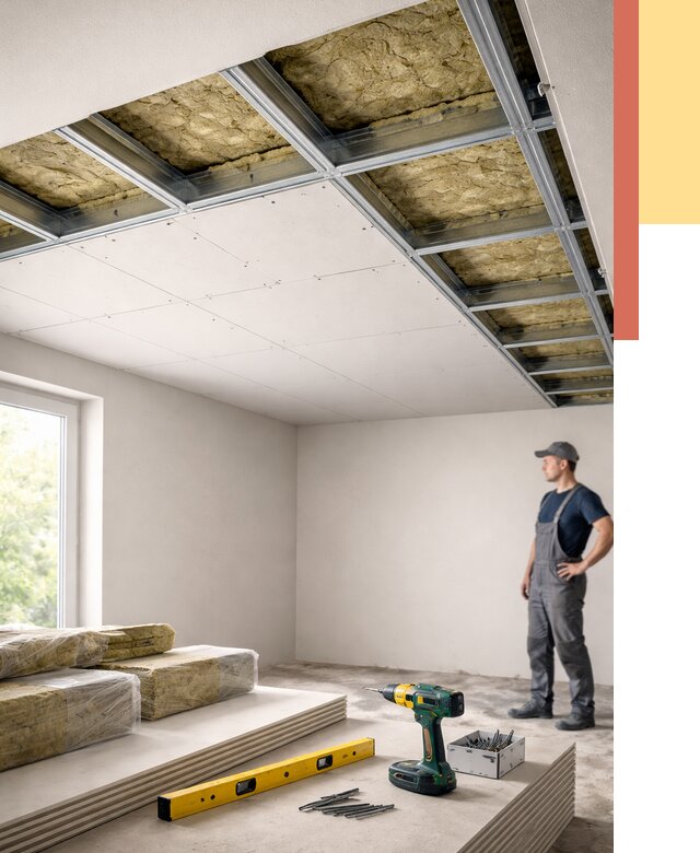 Звукоизоляция потолка ГКЛ в Медногорске от 966 руб. — монтаж под ключ | ОТДЕЛОЧНИК-Мдн