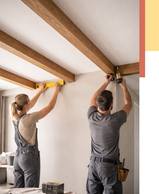 Монтаж декоративных балок на потолок в Медногорске от 4272 руб. — ОТДЕЛОЧНИК-Мдн